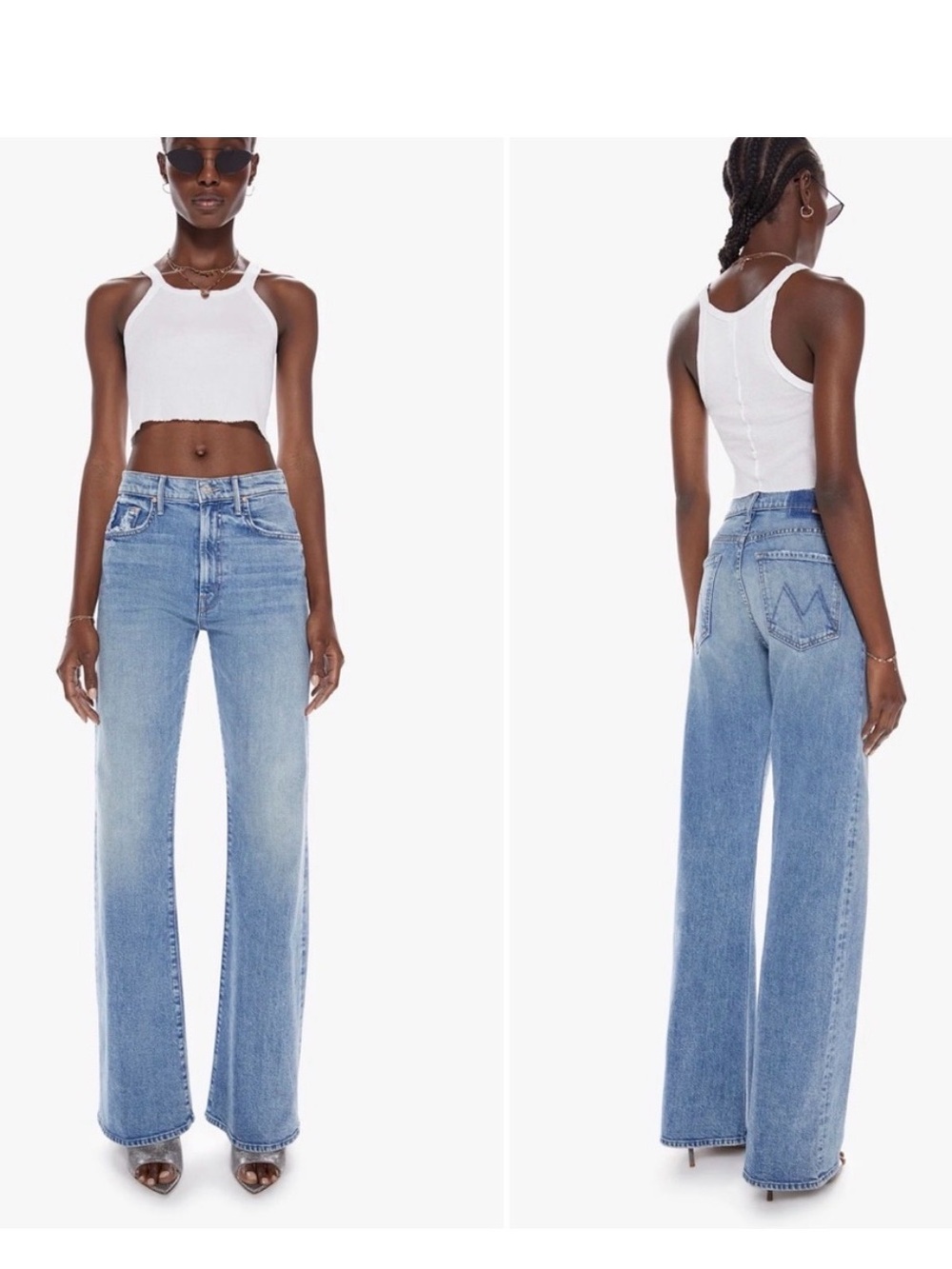 MOTHER Medium Wash High-Rise Wide Leg Jeans